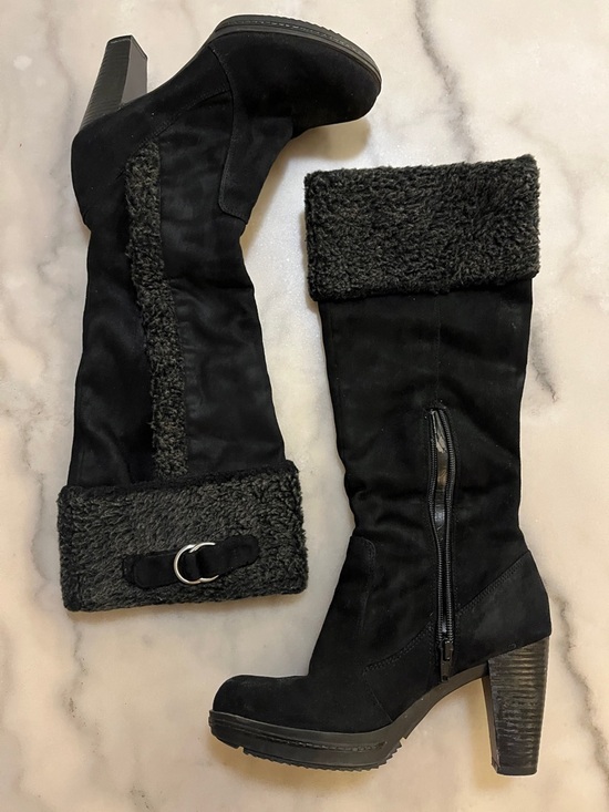 Naturalizer Shoes - Naturalizer Black Faux-Sherling Faux Suede Heeled Boots